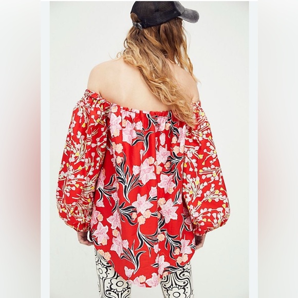 Free People Sz Medium Gardenia Floral Off The Shoulder Tunic Dress MSRP: $128 - Picture 2 of 13